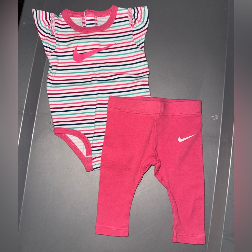 Nike Multicolor Striped Bodysuit and Pink Leggings Set